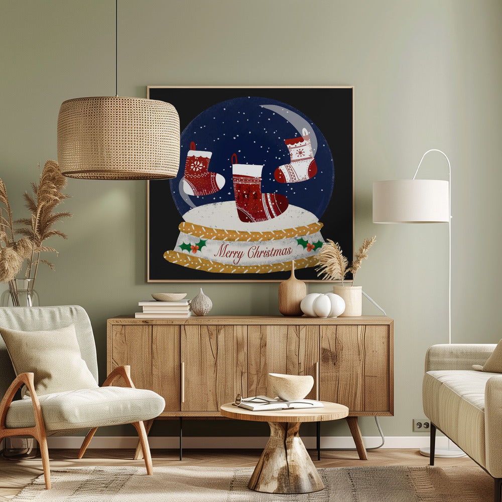 Christmas Stocking Snow Globe - Merry Christmas Poster