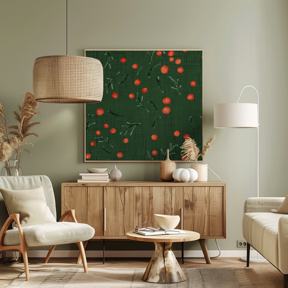 Holiday Branches &amp; Berries Green Poster