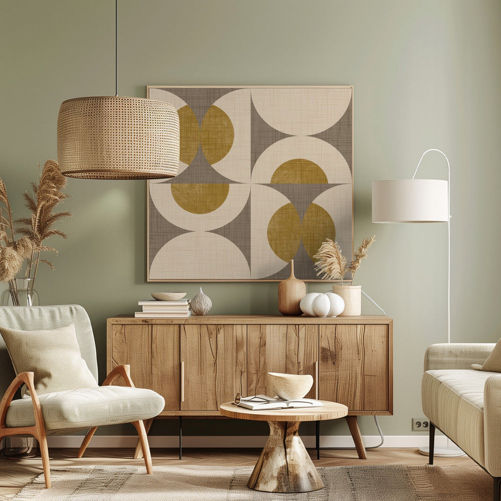 Retro Vintage Circle Fusion - Mid Century Orbs Taupe - 50s Geometric Poster