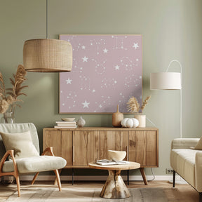 Celestial Constellation Boho-Moon and Stars In Dark Neutral- Mauve Poster