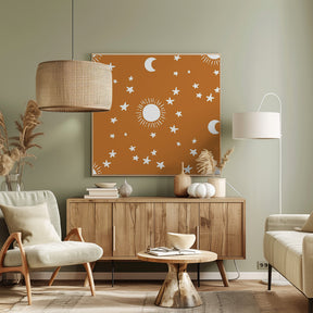 Celestial Dreamscape - Neutral Stars &amp; Shooting Stars Nursery- Ocher Poster