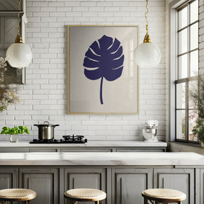 Monstera Leaf Dark Blue Poster