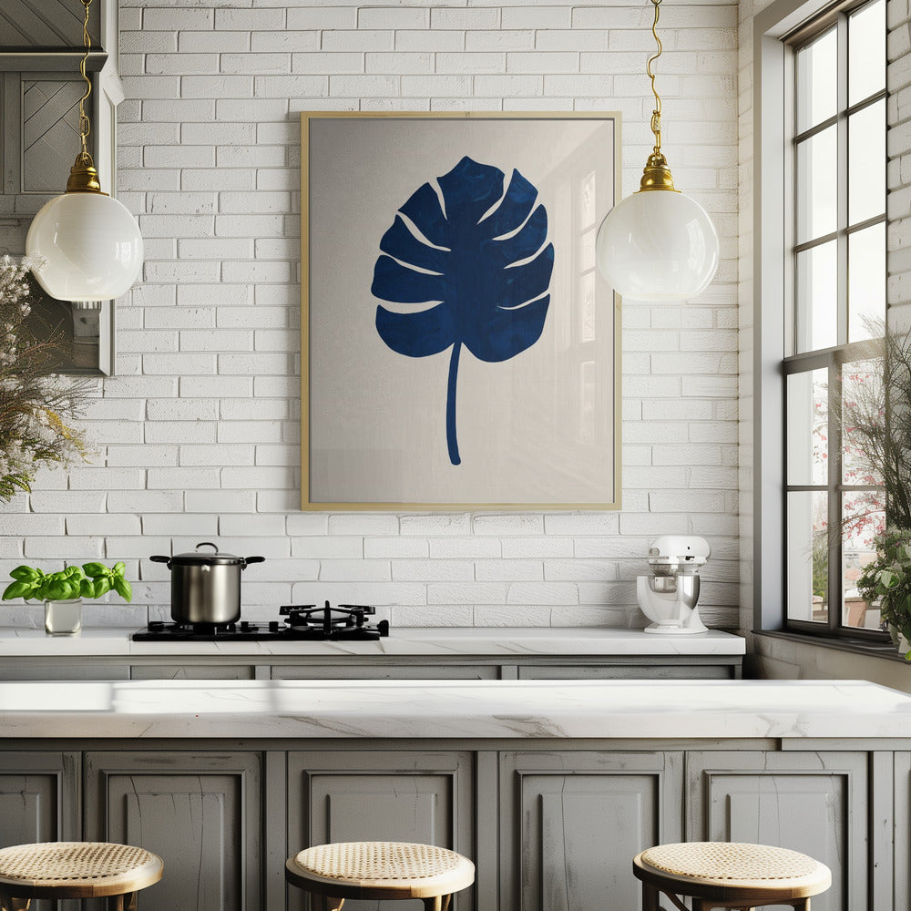 Monstera Marble Blue Poster