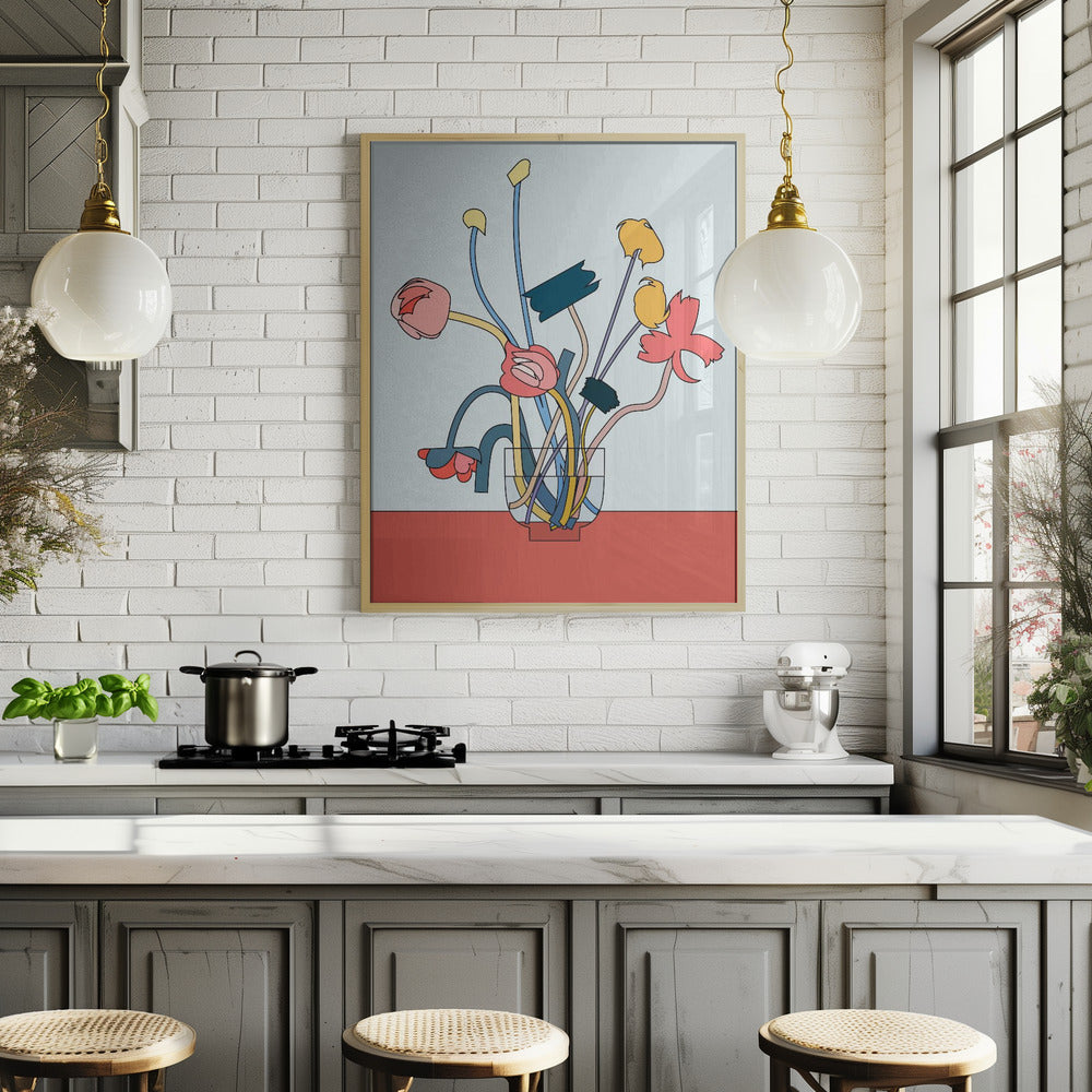 Flowers in a glass vase Poster