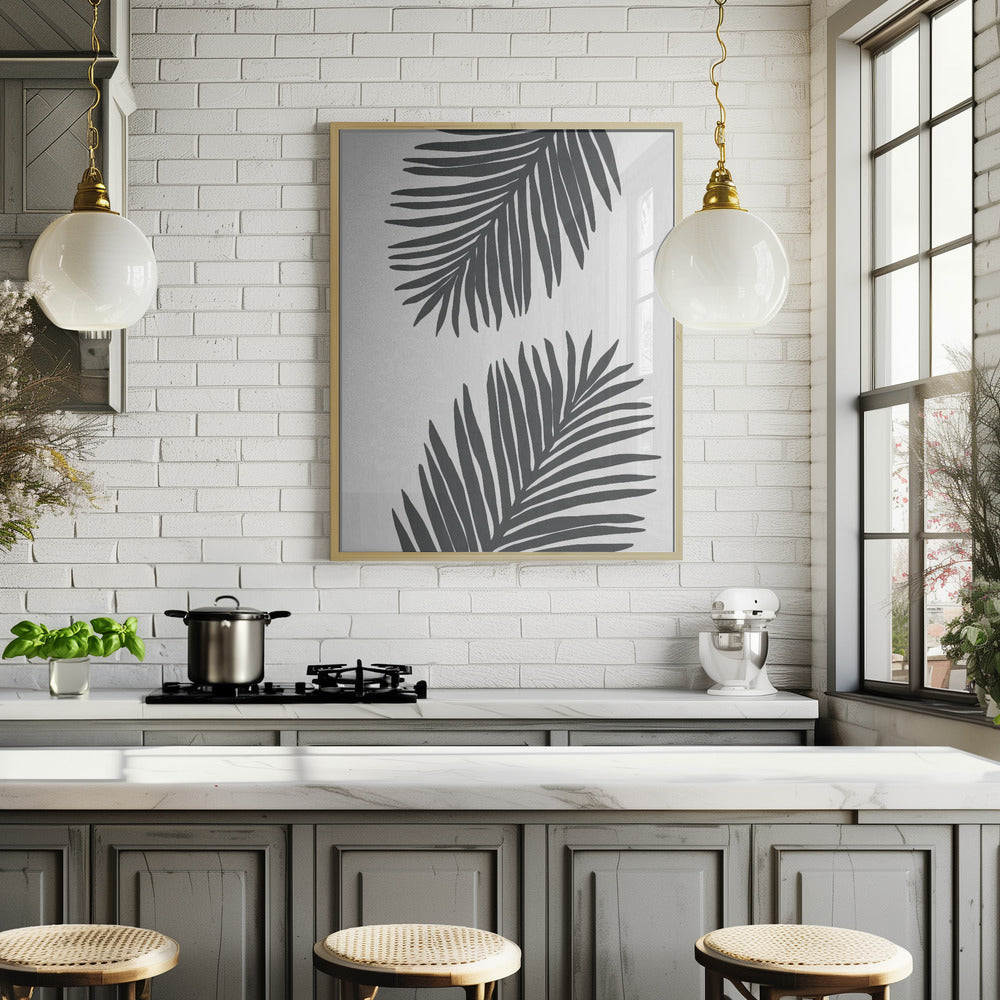 Palm Leaf Gray 01 Poster