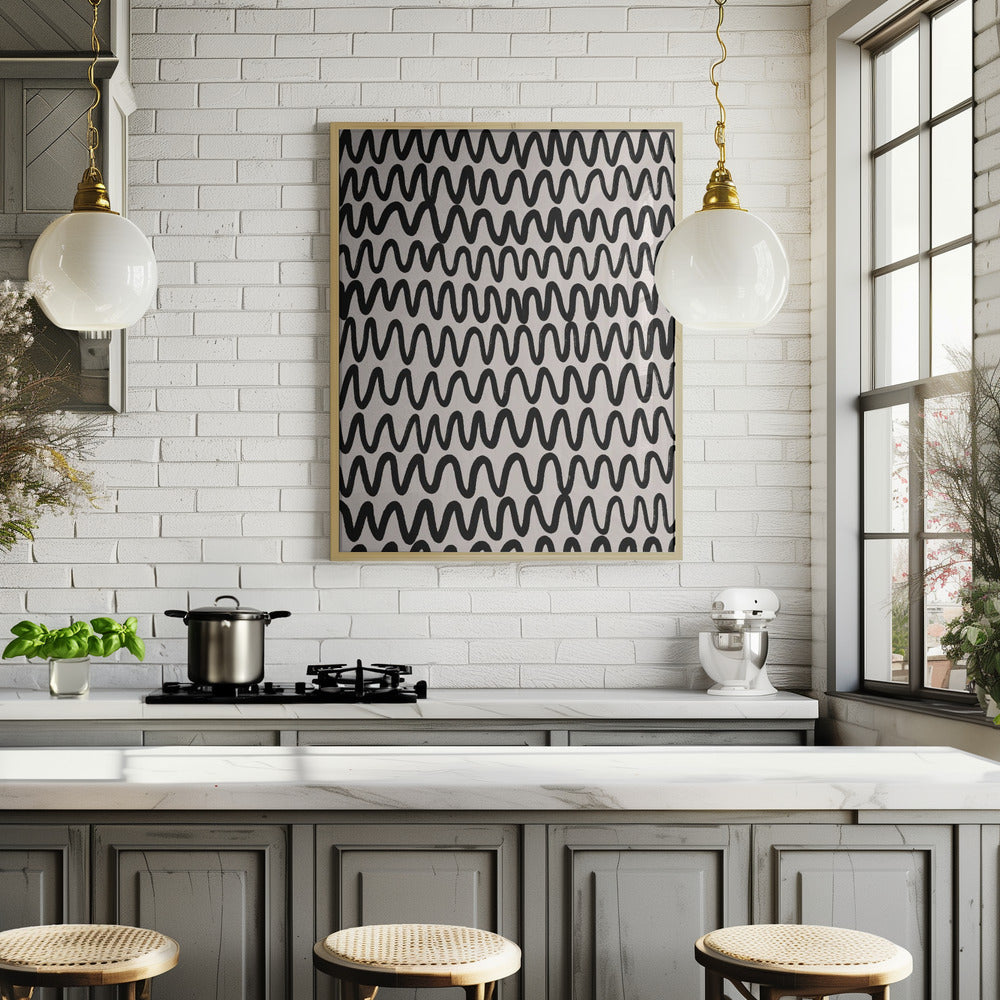 Thin Black Waves Pattern Poster