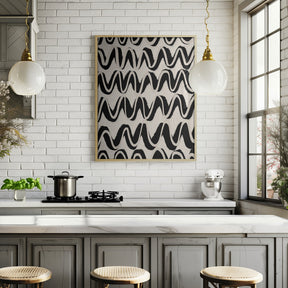 Beige Black Waves Pattern Poster