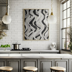 Beige Grey Black Waves Pattern Poster