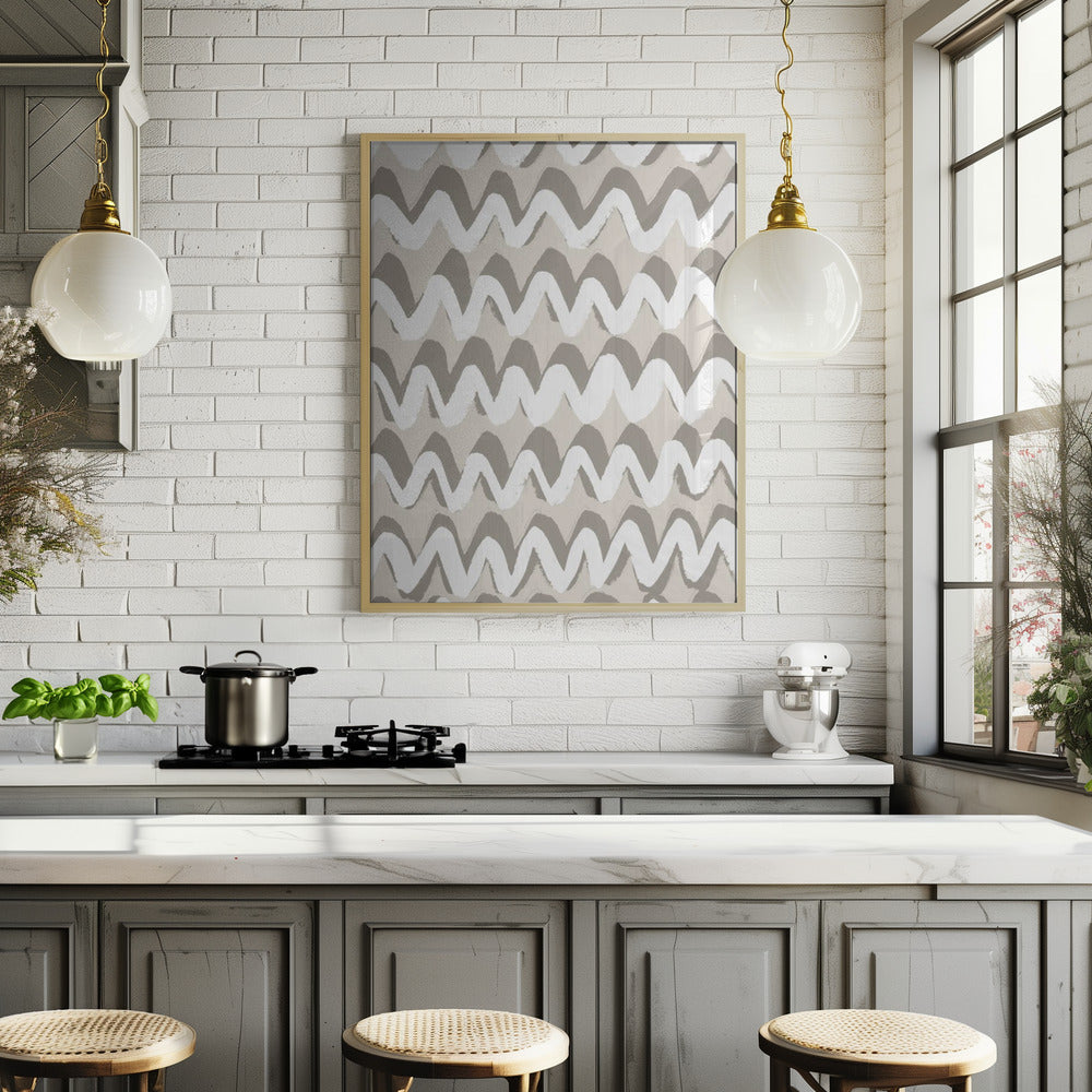 White and Beige ZigZag Pattern Poster