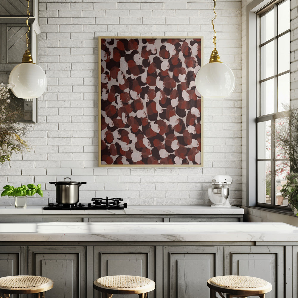 Red Beige Brown Dots Pattern Poster