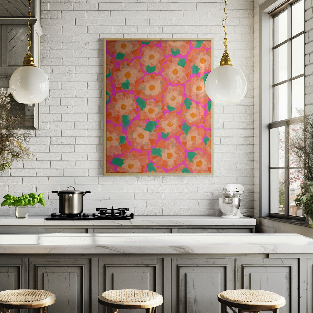 Cute Orange Flower Pattern Poster