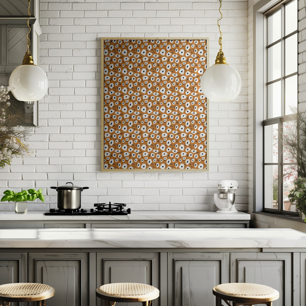 Cute Flowers on Ochre Background Poster