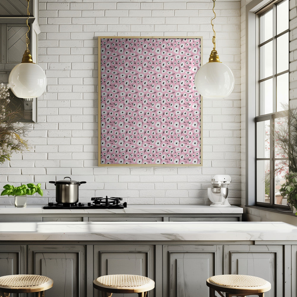 Cute Flowers On Pink Poster