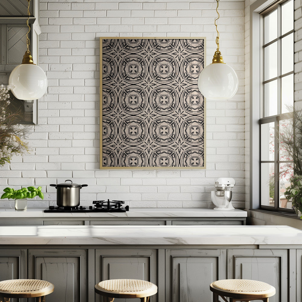 Beige and Black Tile Pattern Poster