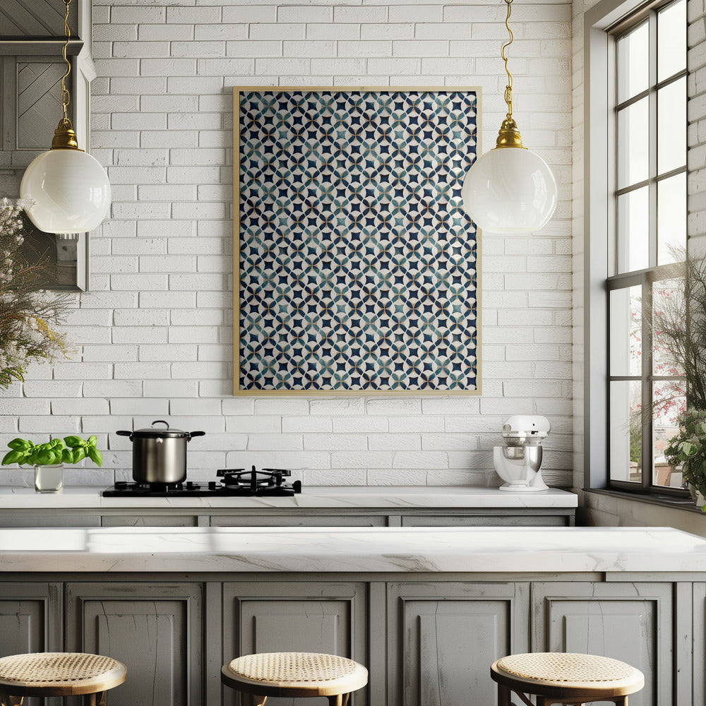 Vintage Blue Beige Pattern Poster