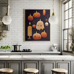 Candles, Pumpkins And A Ghost Poster