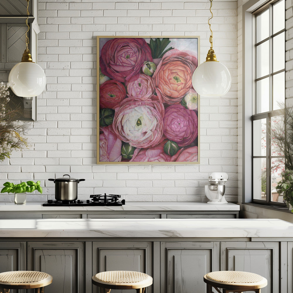 Arleth ranunculus bouquet in warm pink Poster