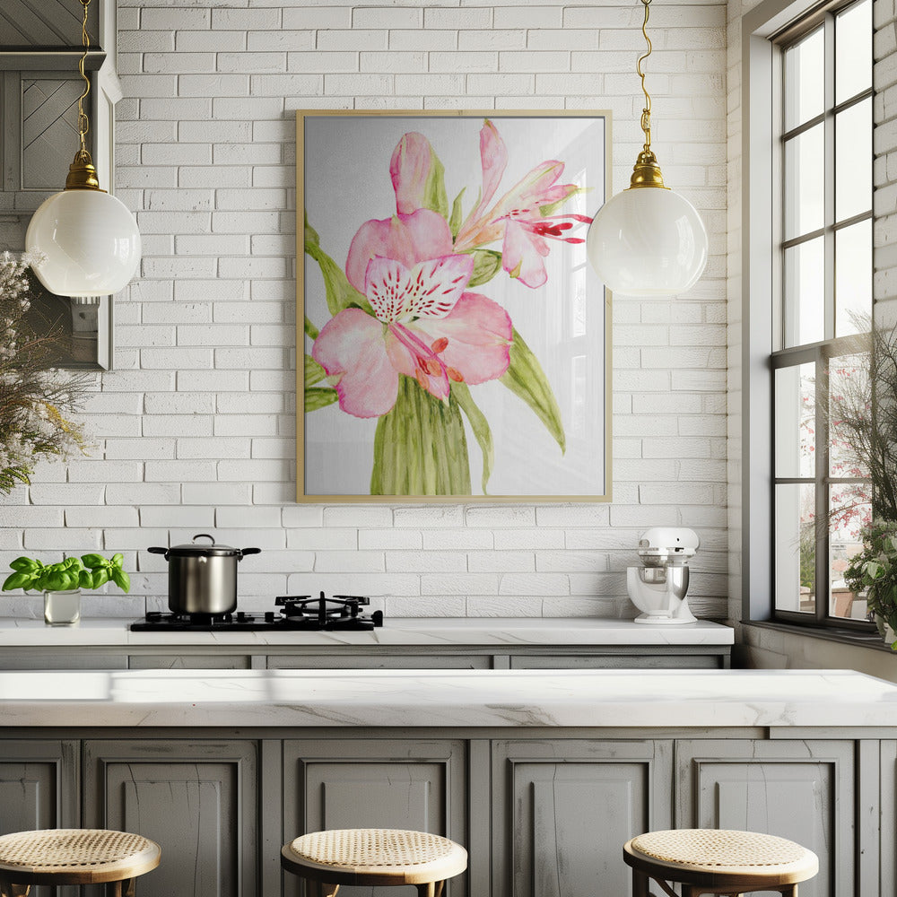 Pink watercolor alstroemeria Poster