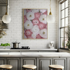 Scattered ranunculus in muted pink I Poster