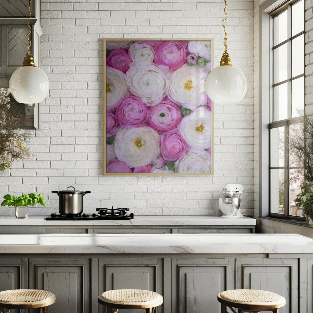 Scattered ranunculus in pink I Poster