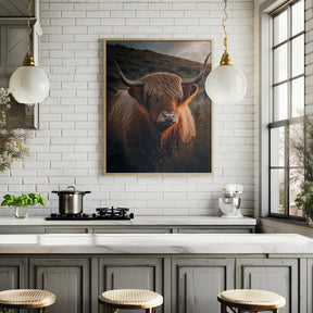 Highland Cow With Big Horns Poster