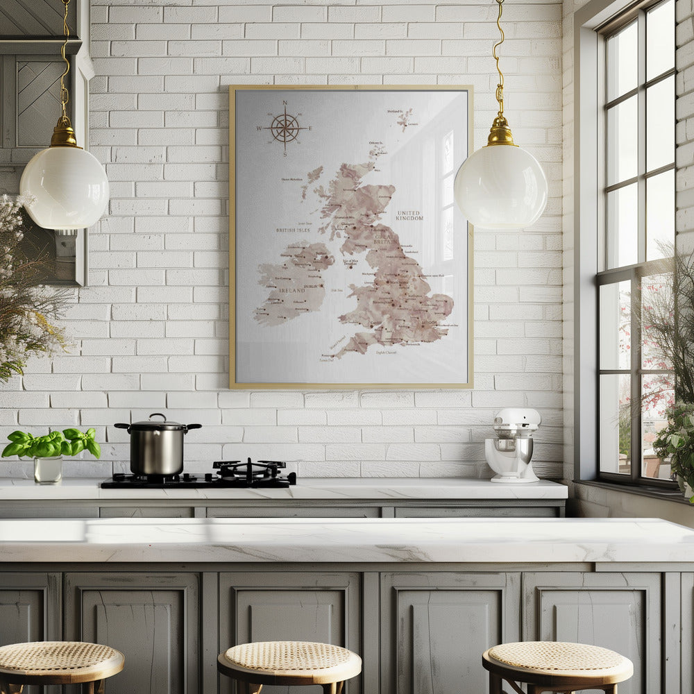 Taupe map of the United Kingdom Poster