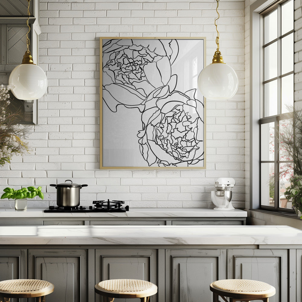 Sally's peonies in black and white Poster