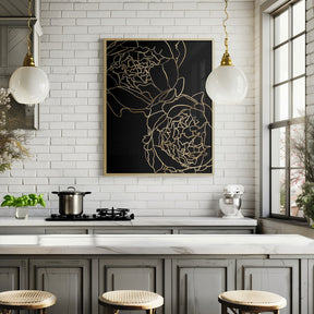 Sally's peonies in gold and black Poster