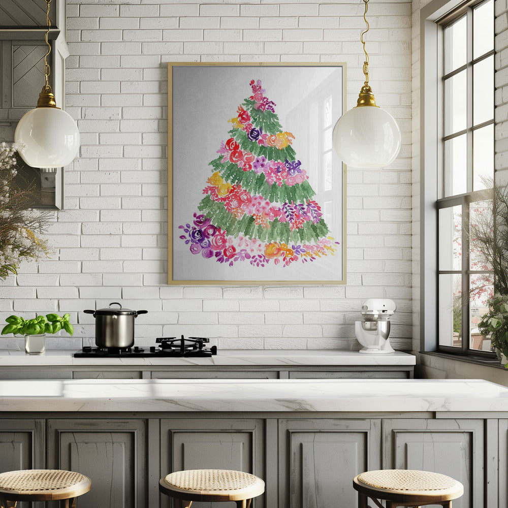 Floral watercolor Christmas tree Poster