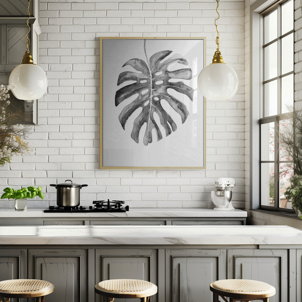 Black and White Monstera Leaf Poster