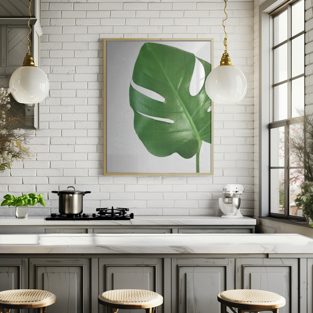 Bright green monstera leaf Poster