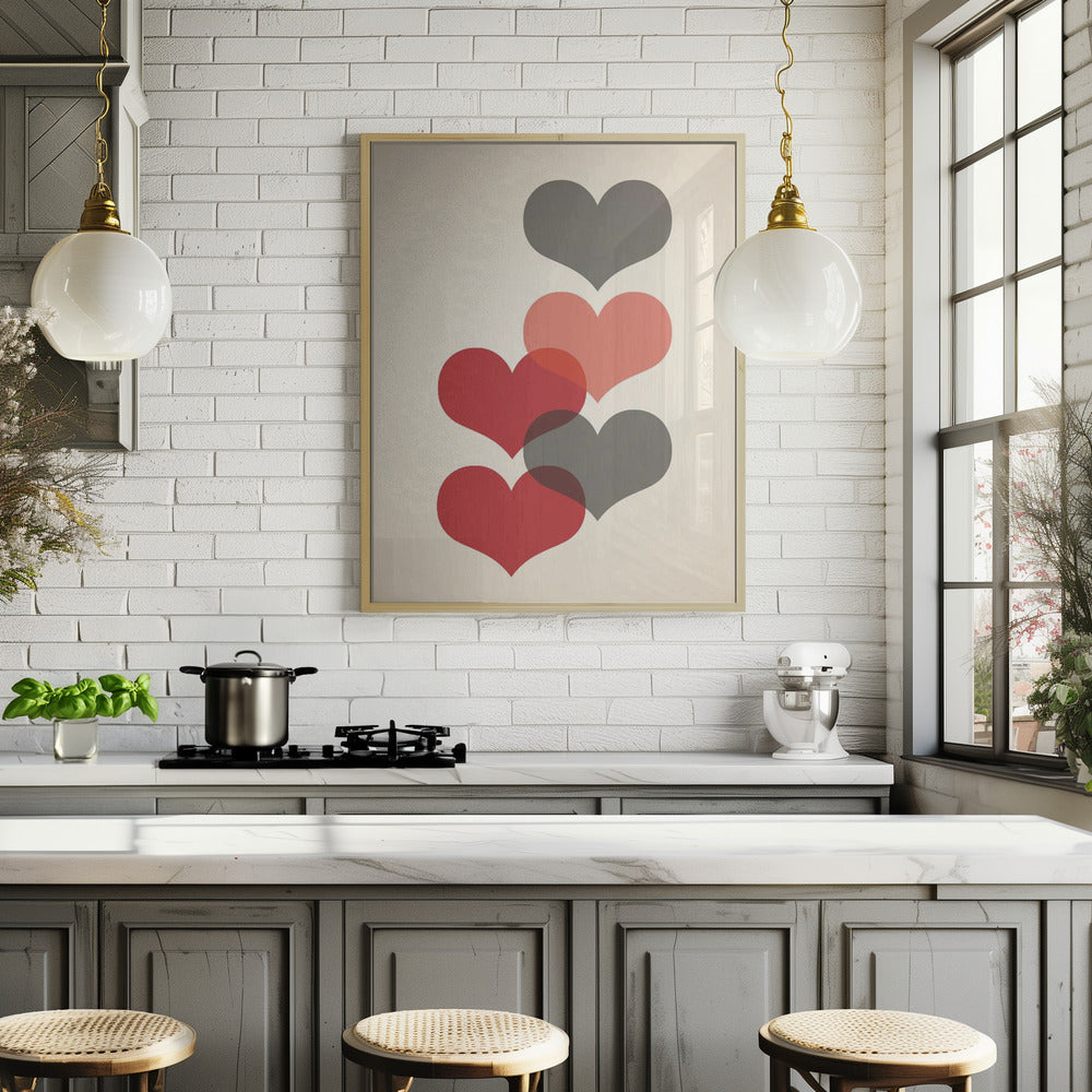 Mid century hearts in red Poster