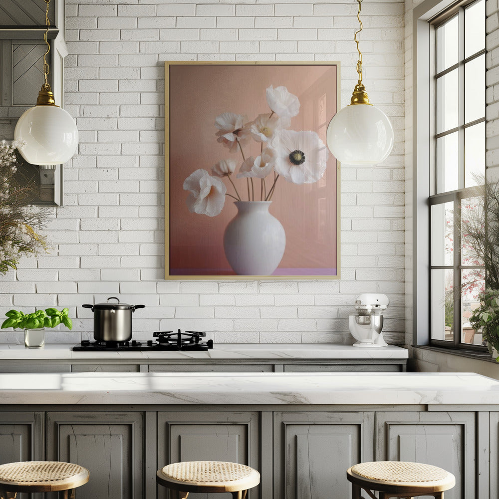 White Poppy In White Vase Poster