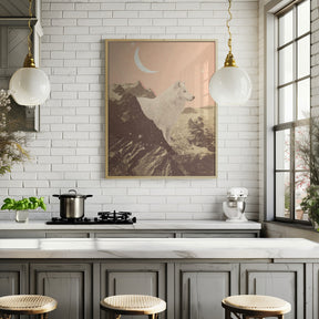 Giant White Wolf In Mountains Poster