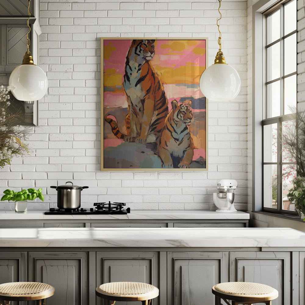 Tigers At Sunset Poster