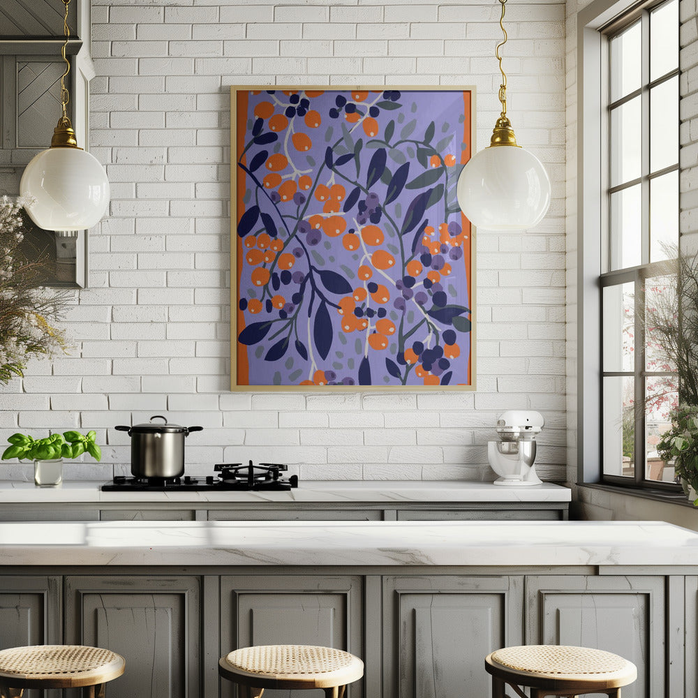 Blue And Orange Berries Poster