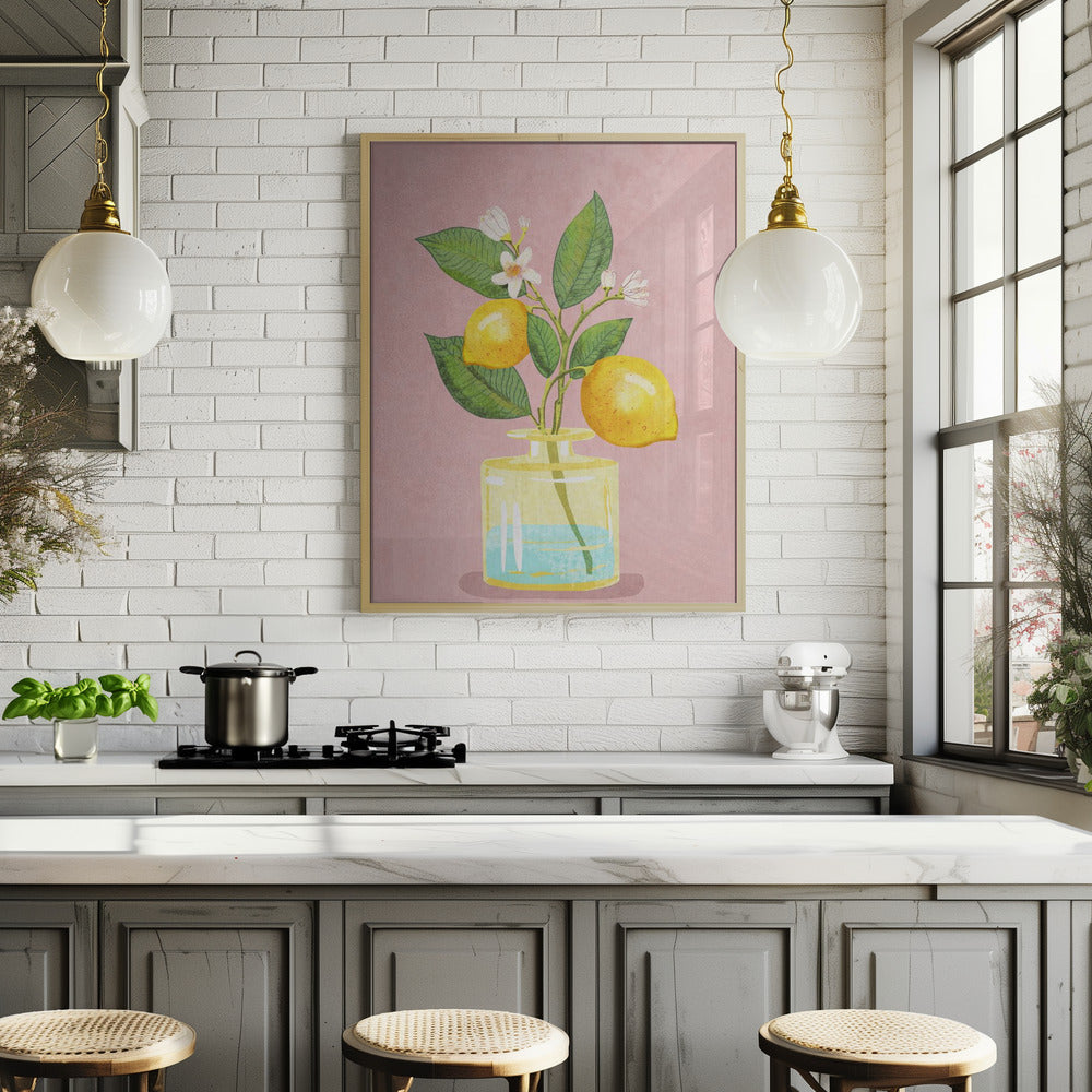 Lemon Bunch In Vase Poster