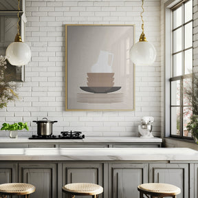 Dishes and a vase in beige Poster