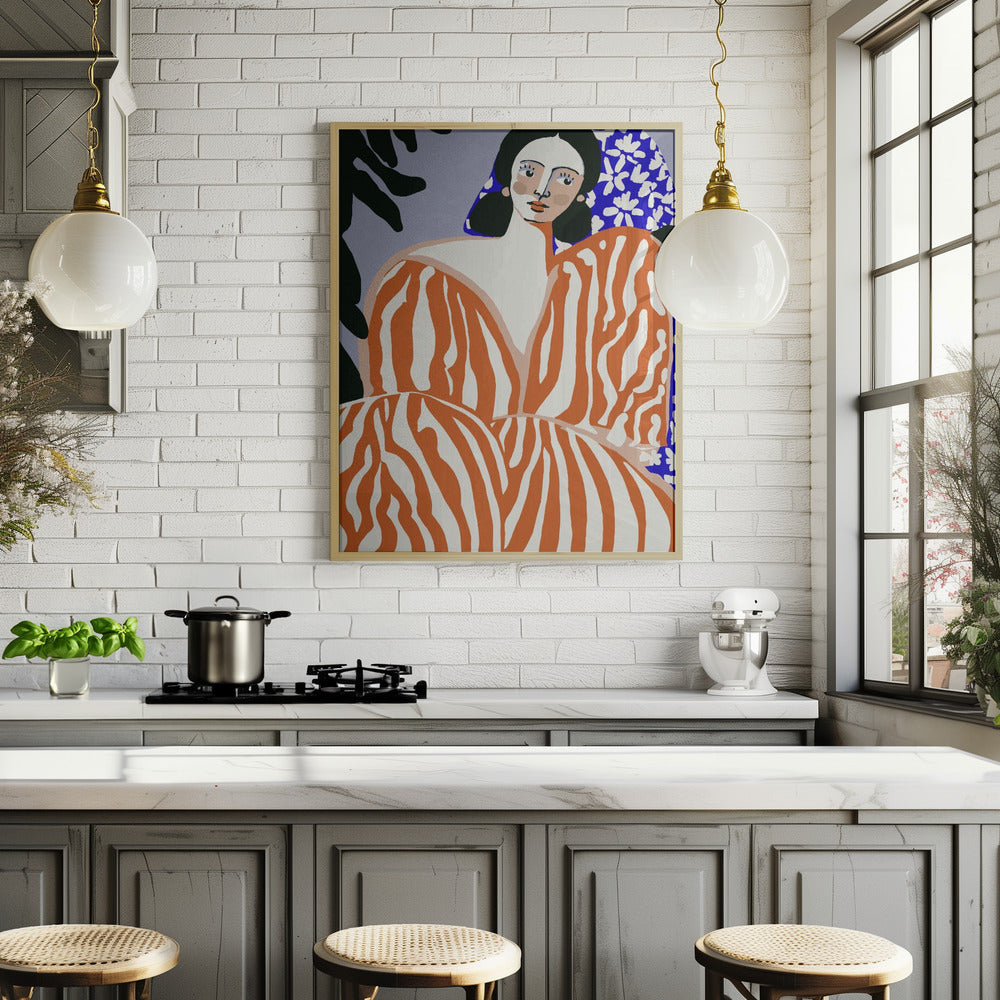 Woman In Striped Suit Poster