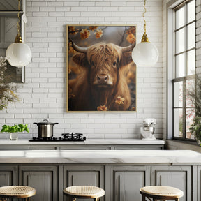 Bull And Flowers Poster