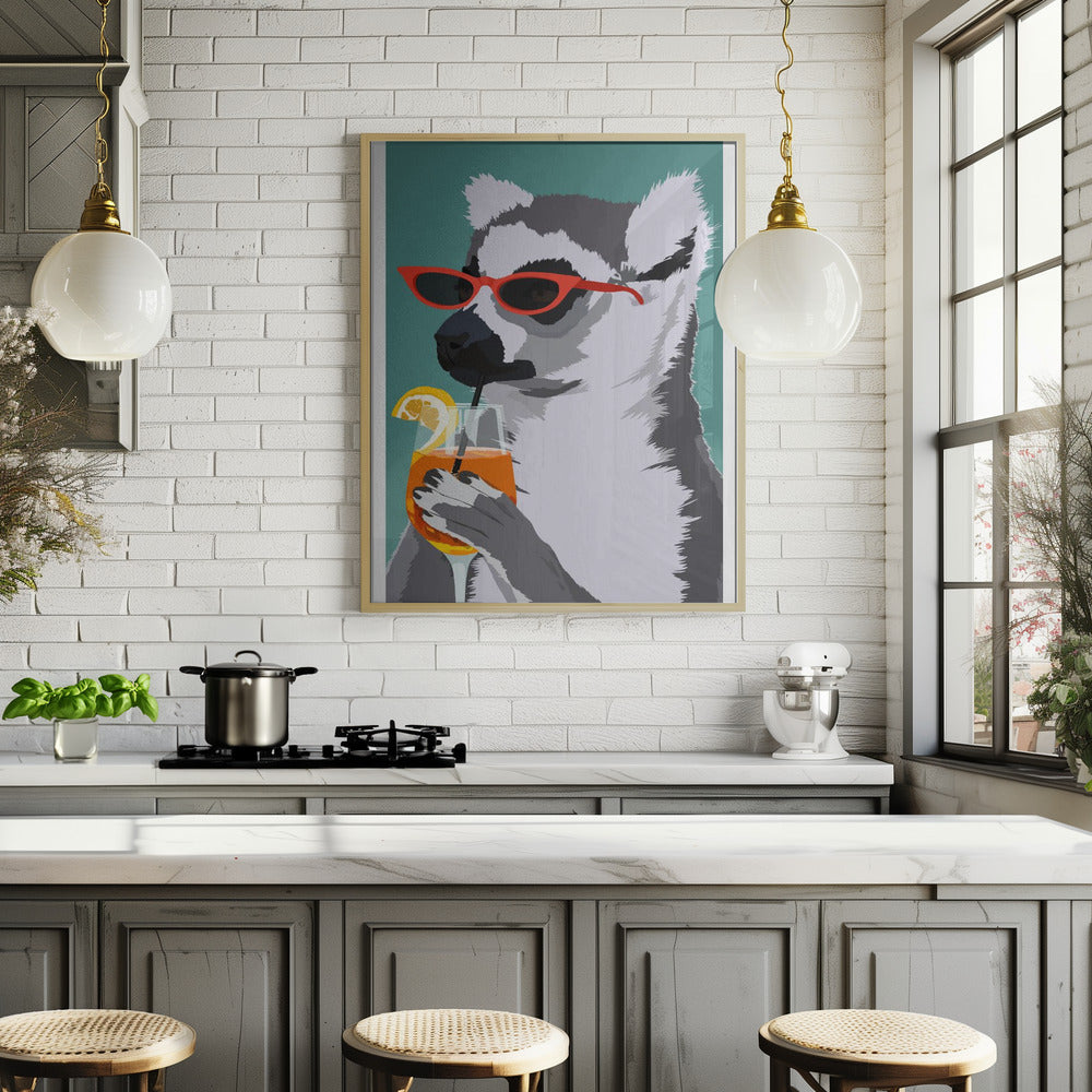 Jugdy Lemur with Drink Poster