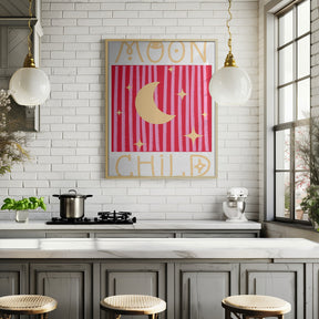 Pink and Red Moon Child Poster