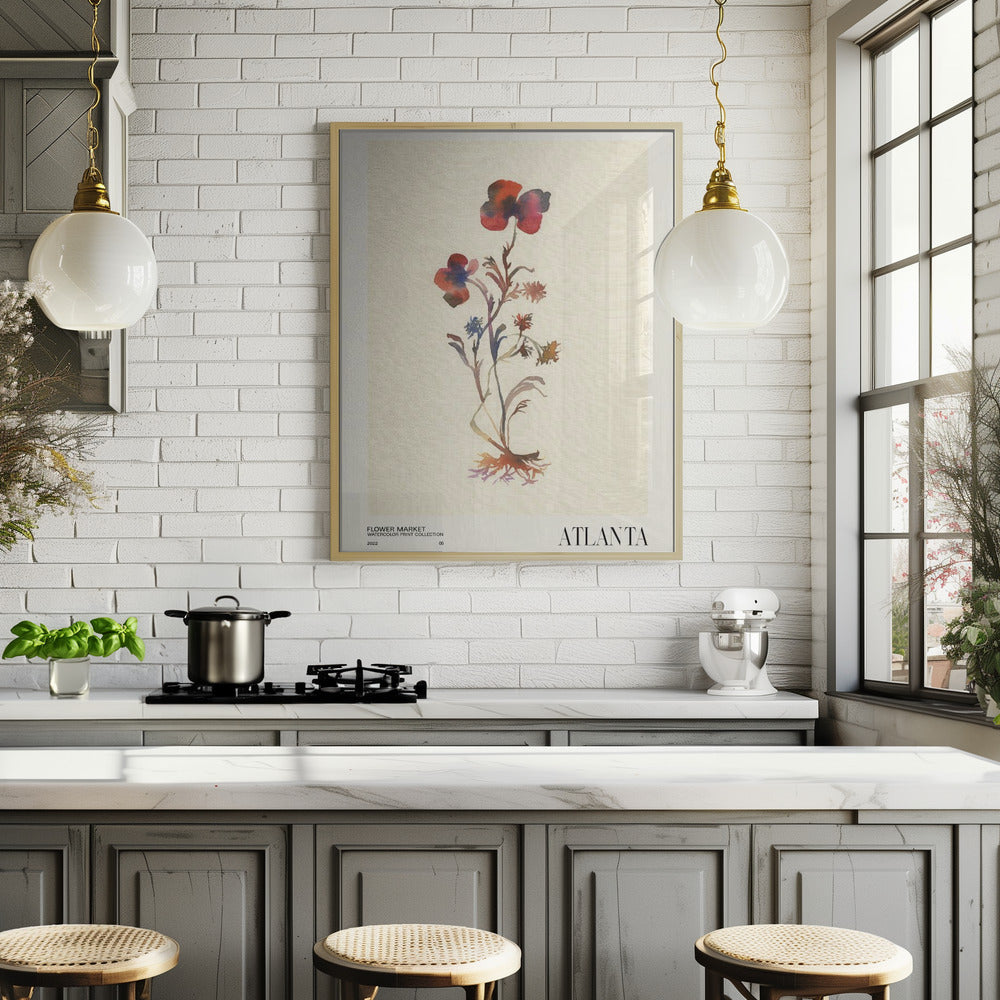 Watercolor print collection. Flower market - Atlanta Poster