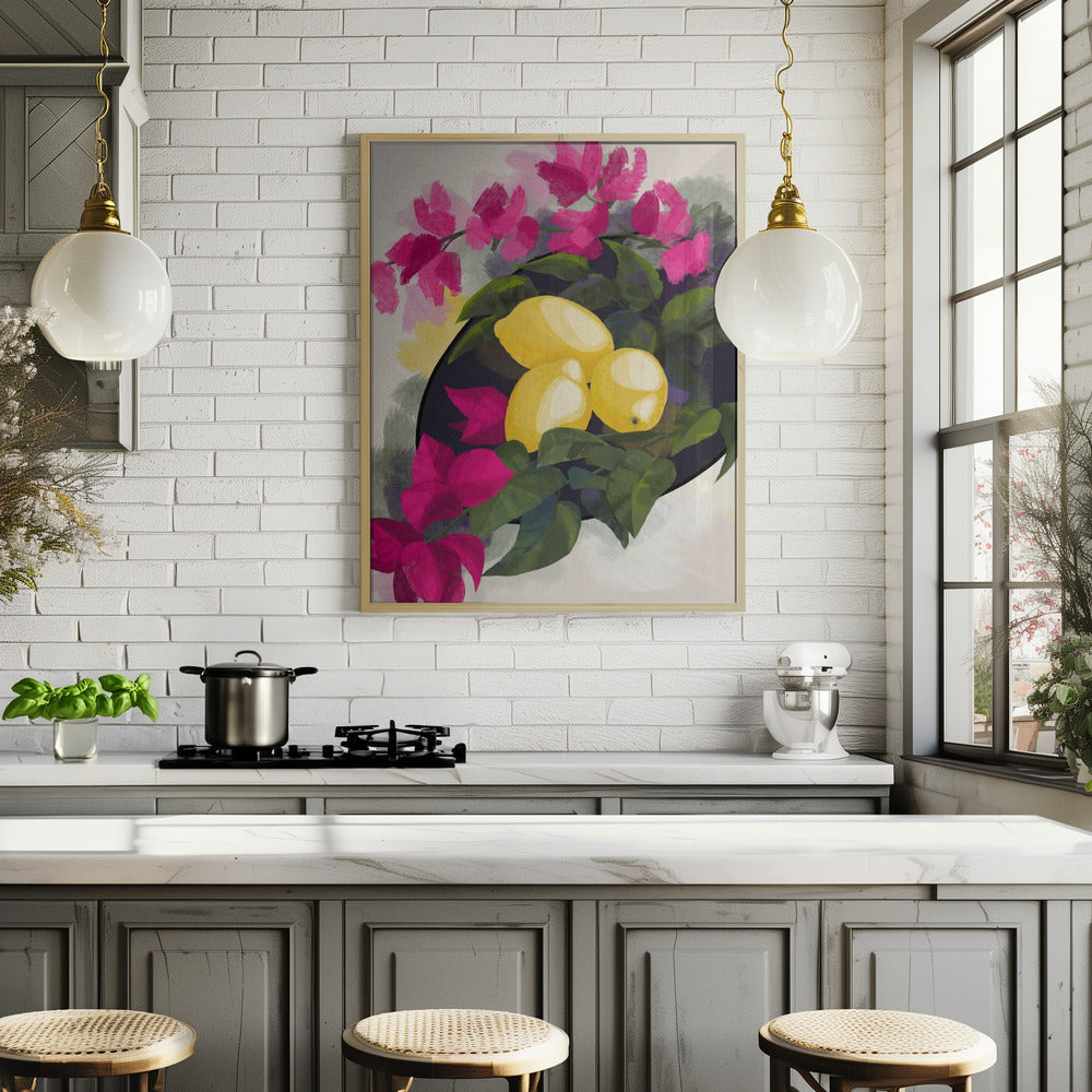 Bougainvillea and lemons Poster