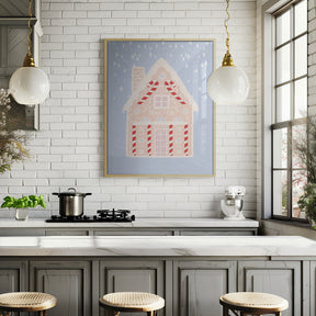 Blue Gingerbread House Poster