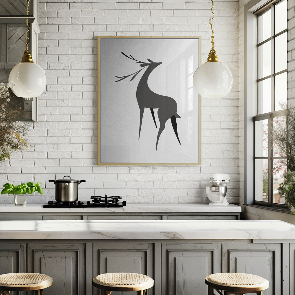 Stylized retro deer (grey) Poster