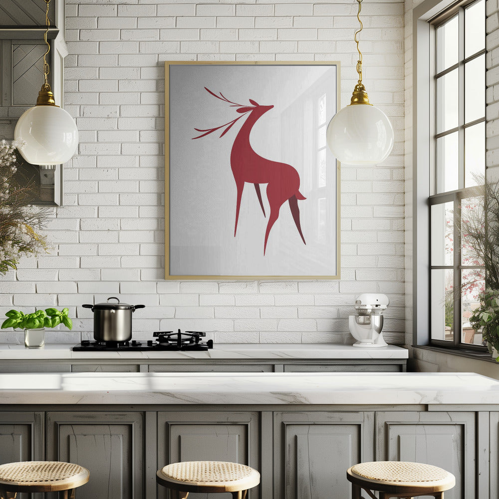 Stylized retro deer (red) Poster