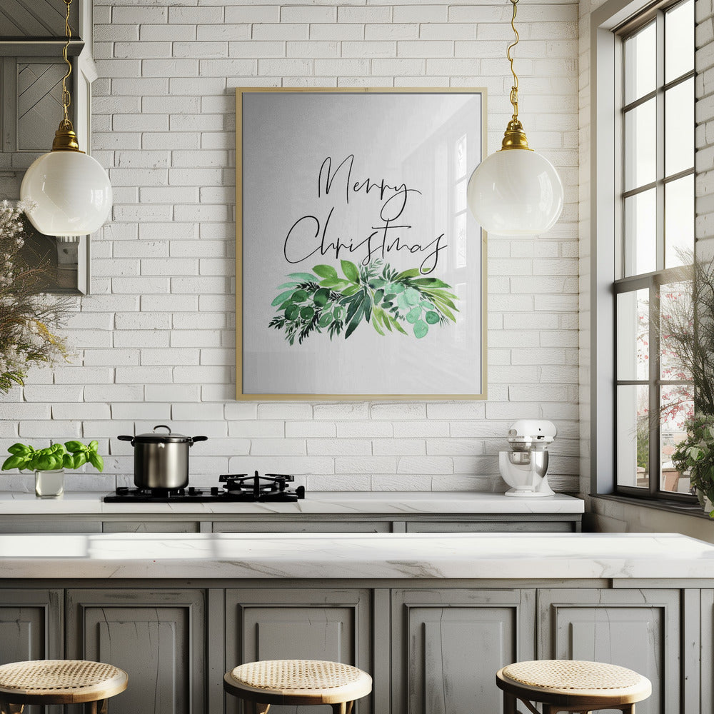 Watercolor greenery Merry Christmas Poster