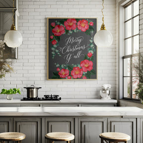 Watercolor camellias Merry Christmas Y'all Poster