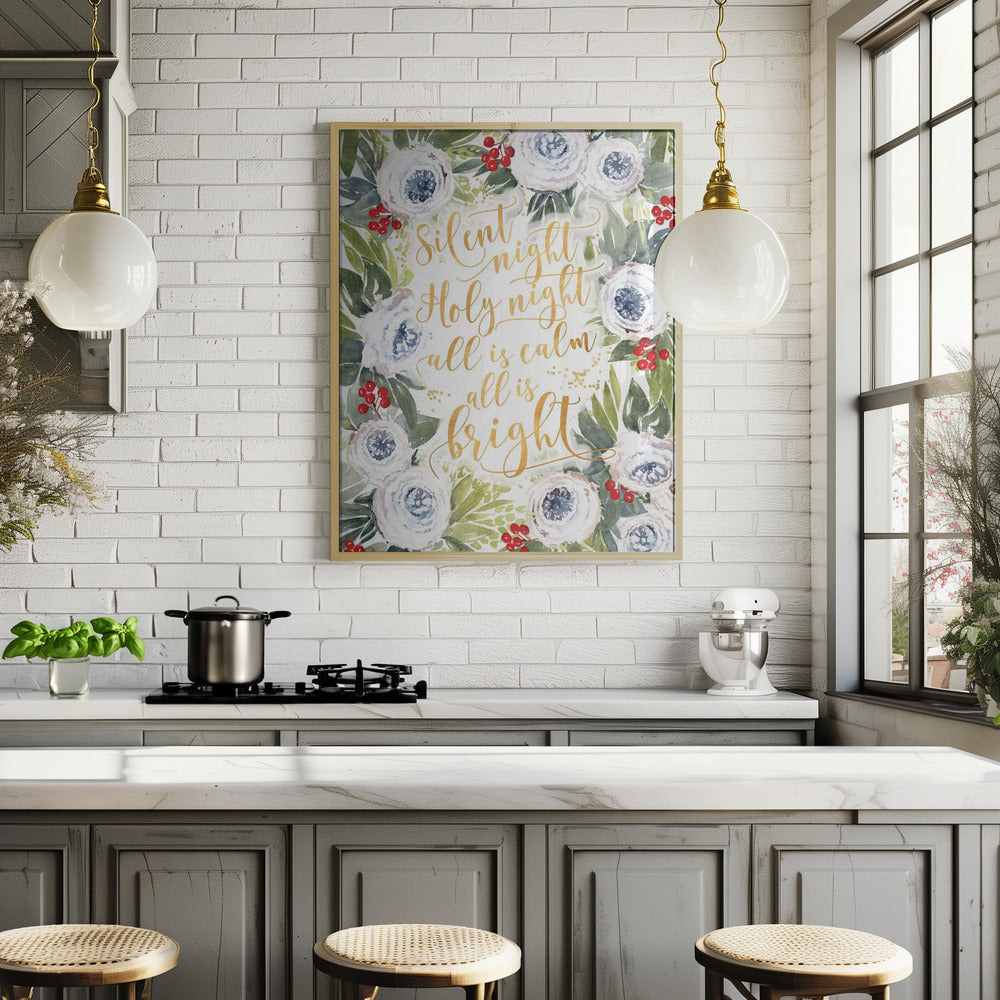 Silent night roses and holiday berries Poster